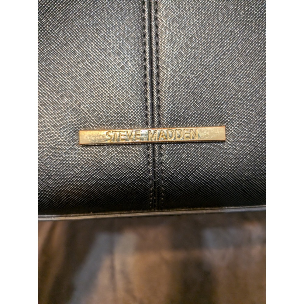 Steve Madden Black Saffiano Satchel Handbag Gold Tone Hardware Top Handle Bag - Picture 4 of 5